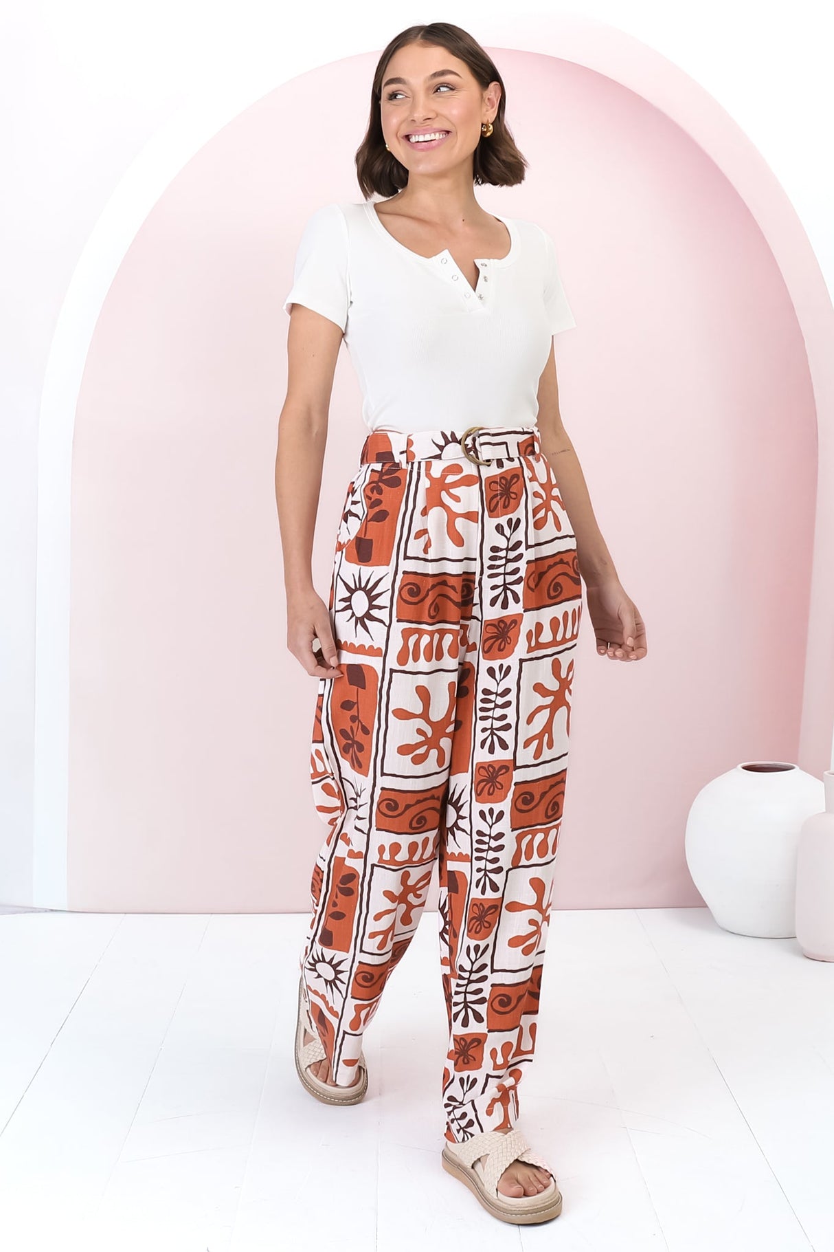 Dory Pants - High Waisted Belted Wide Leg Pants in Madeleine Print