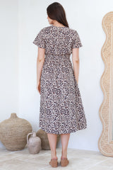 Drielly Midi Dress - Flutter Cap Sleeve Button Down Dress in Perrie Print