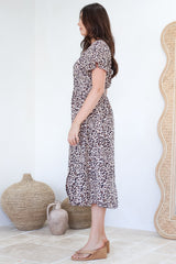 Drielly Midi Dress - Flutter Cap Sleeve Button Down Dress in Perrie Print