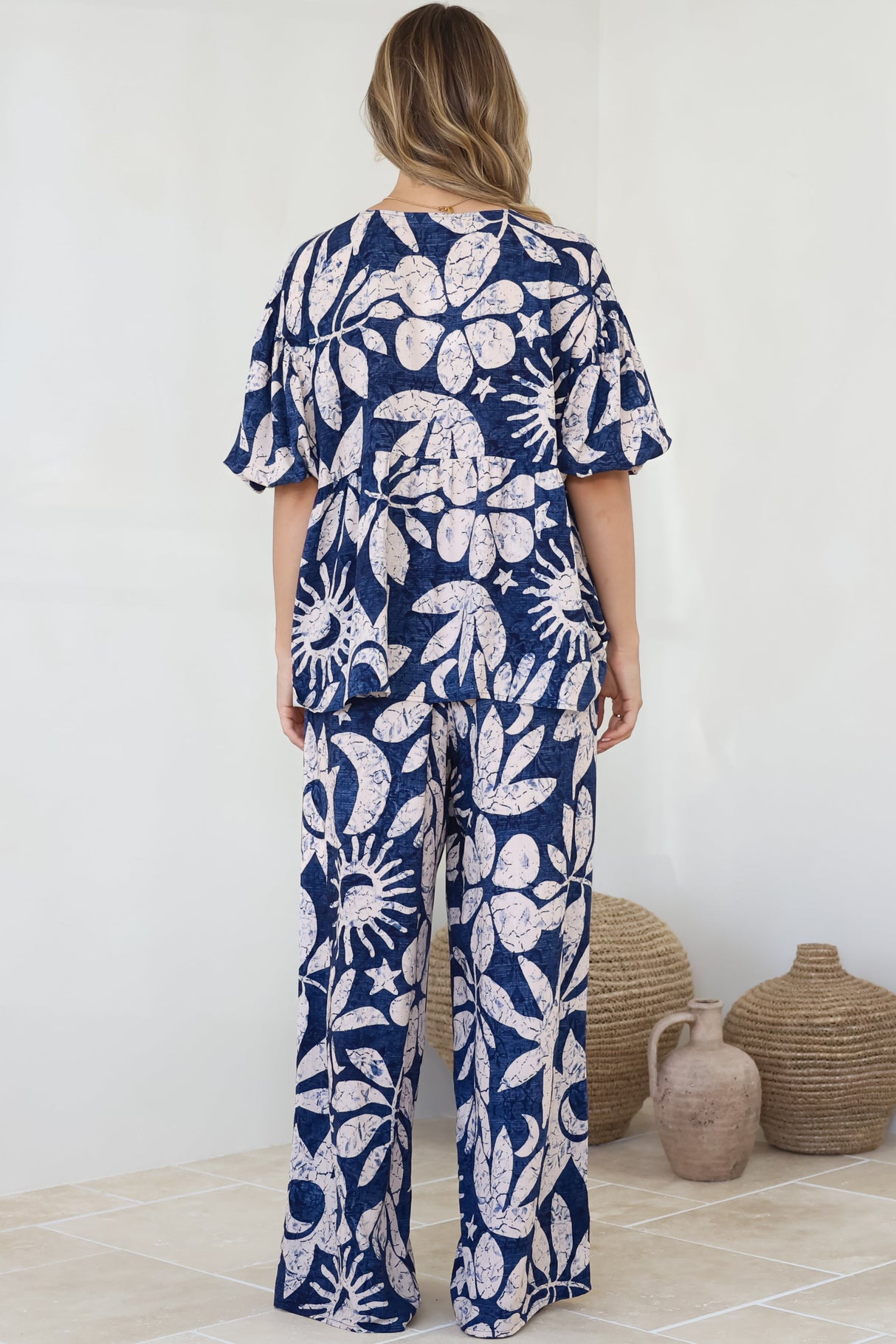 Dudah Pants -  High Waisted Wide Leg Pants in Moonshadow Print