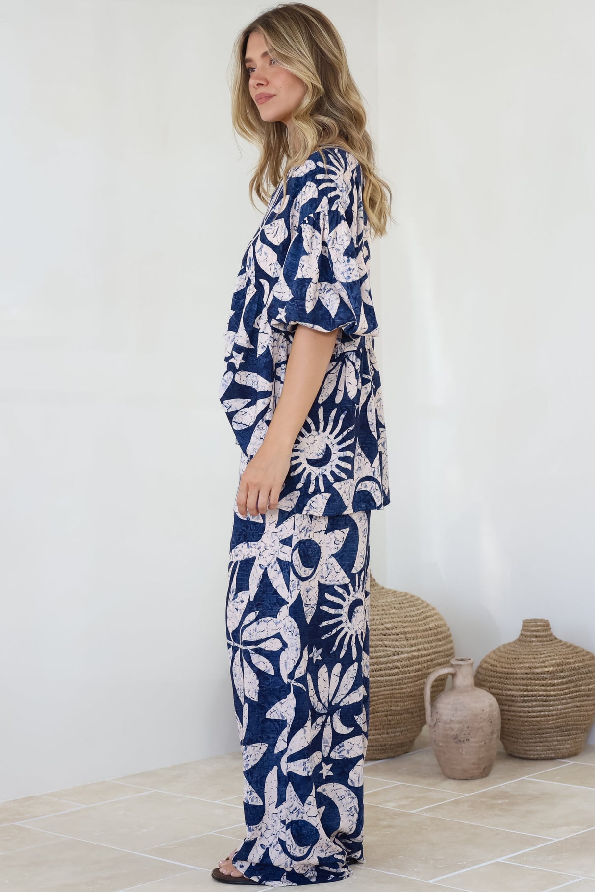 Dudah Pants -  High Waisted Wide Leg Pants in Moonshadow Print