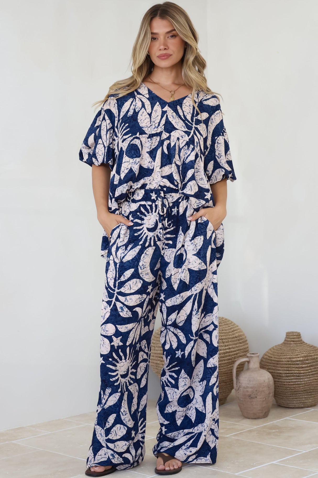 Dudah Pants -  High Waisted Wide Leg Pants in Moonshadow Print