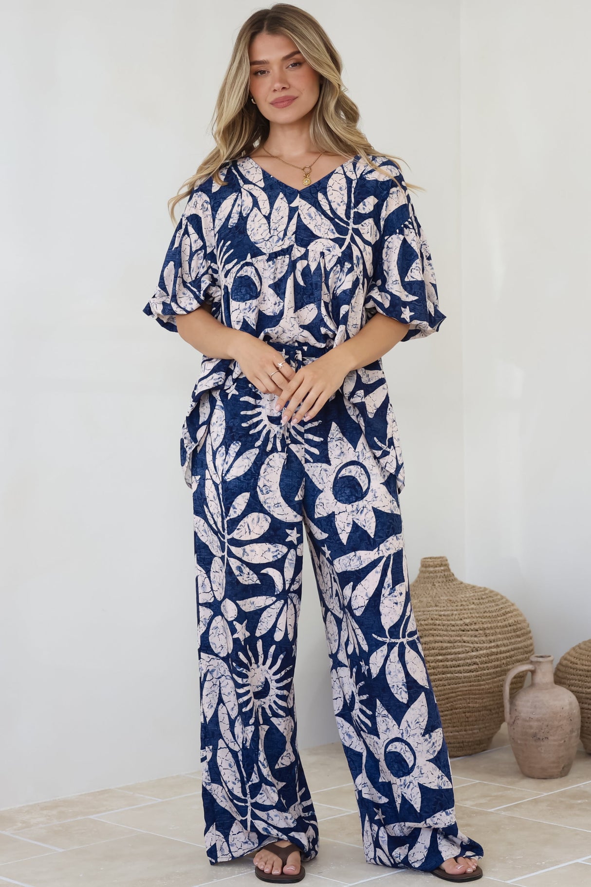 Dudah Pants -  High Waisted Wide Leg Pants in Moonshadow Print