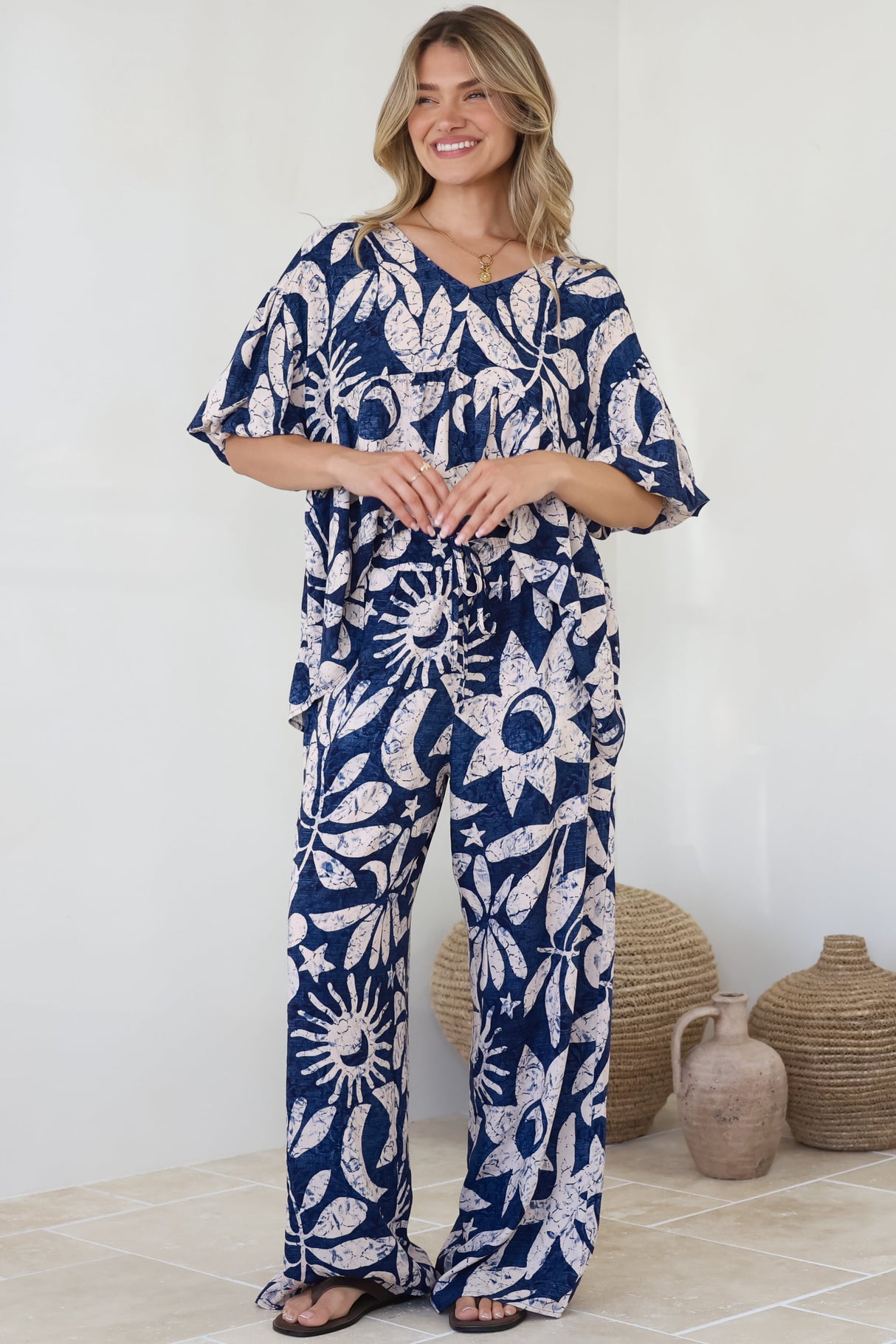 Dudah Pants -  High Waisted Wide Leg Pants in Moonshadow Print