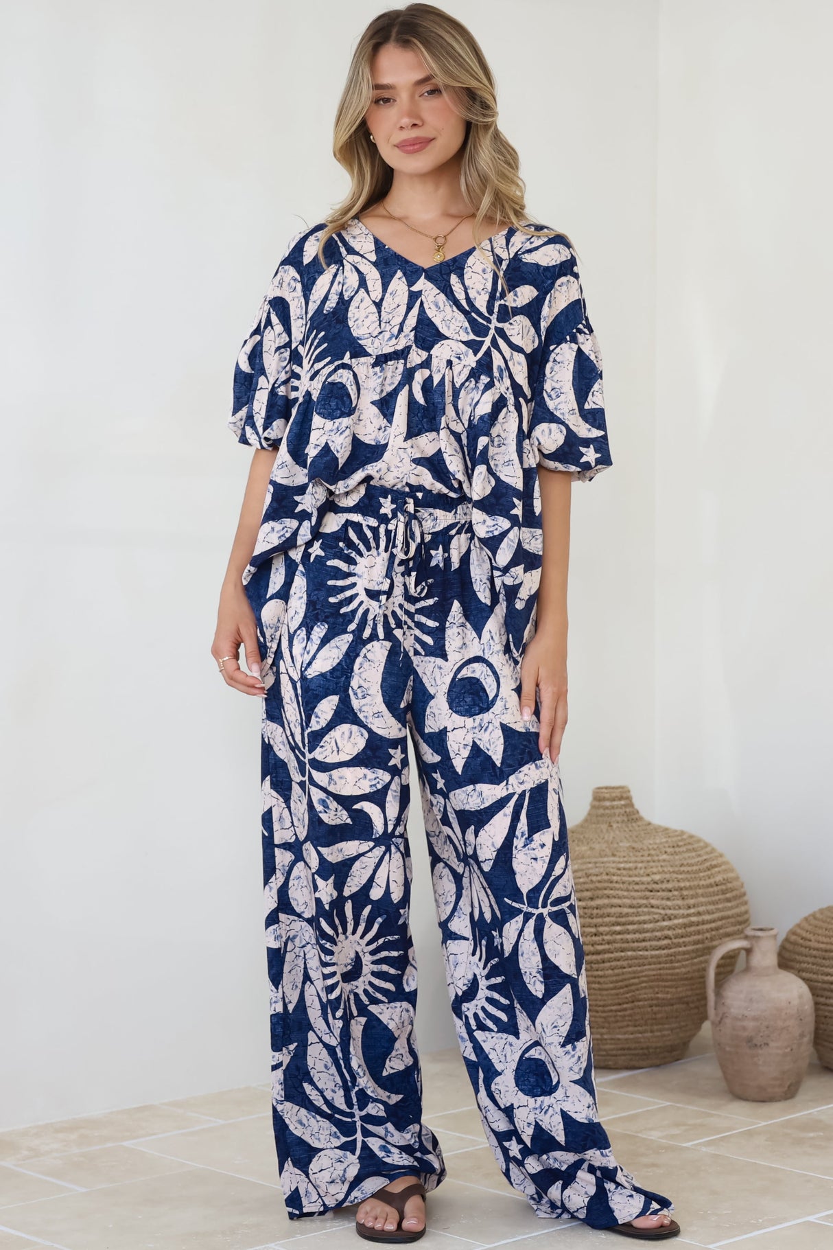 Dudah Pants -  High Waisted Wide Leg Pants in Moonshadow Print