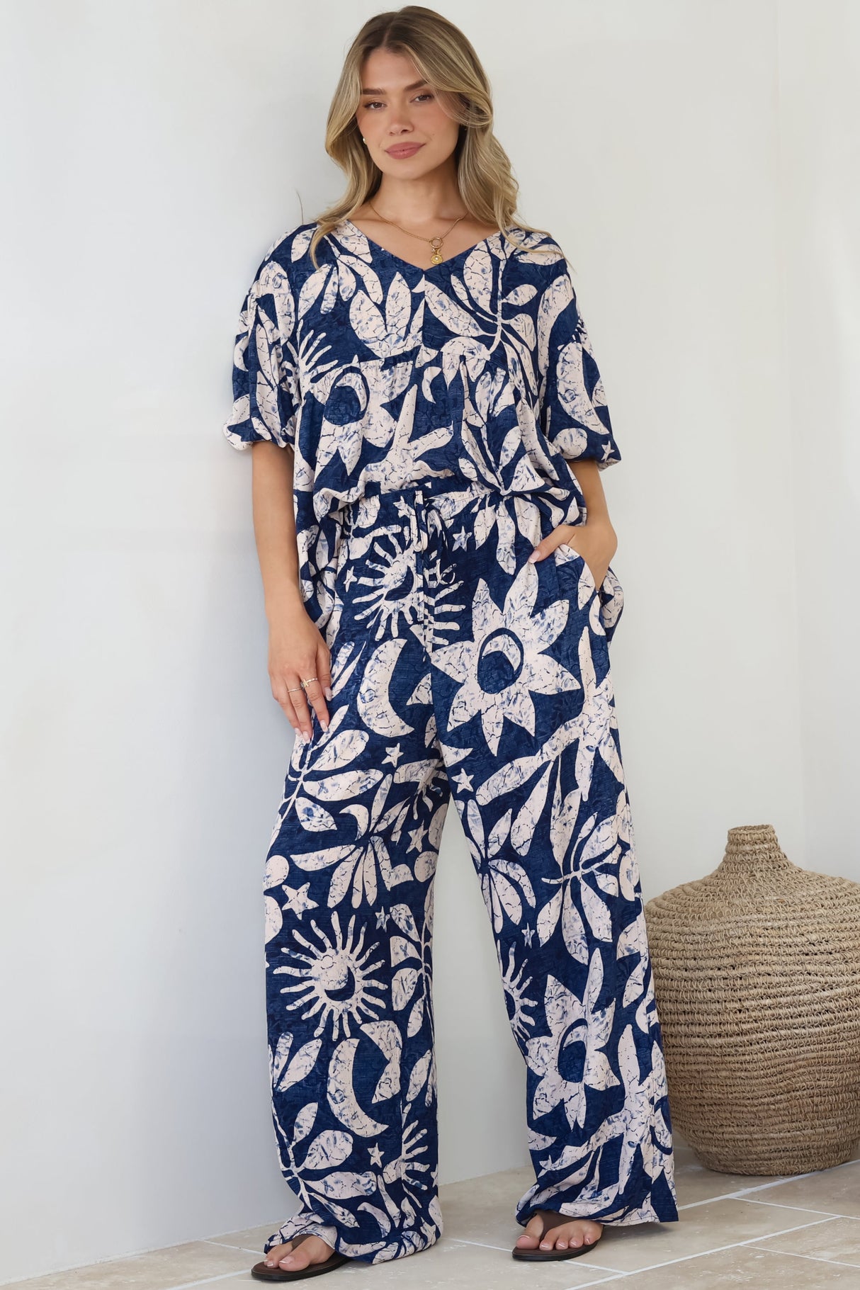 Dudah Pants -  High Waisted Wide Leg Pants in Moonshadow Print
