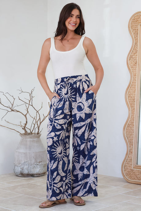 Dudah Pants -  High Waisted Wide Leg Pants in Moonshadow Print