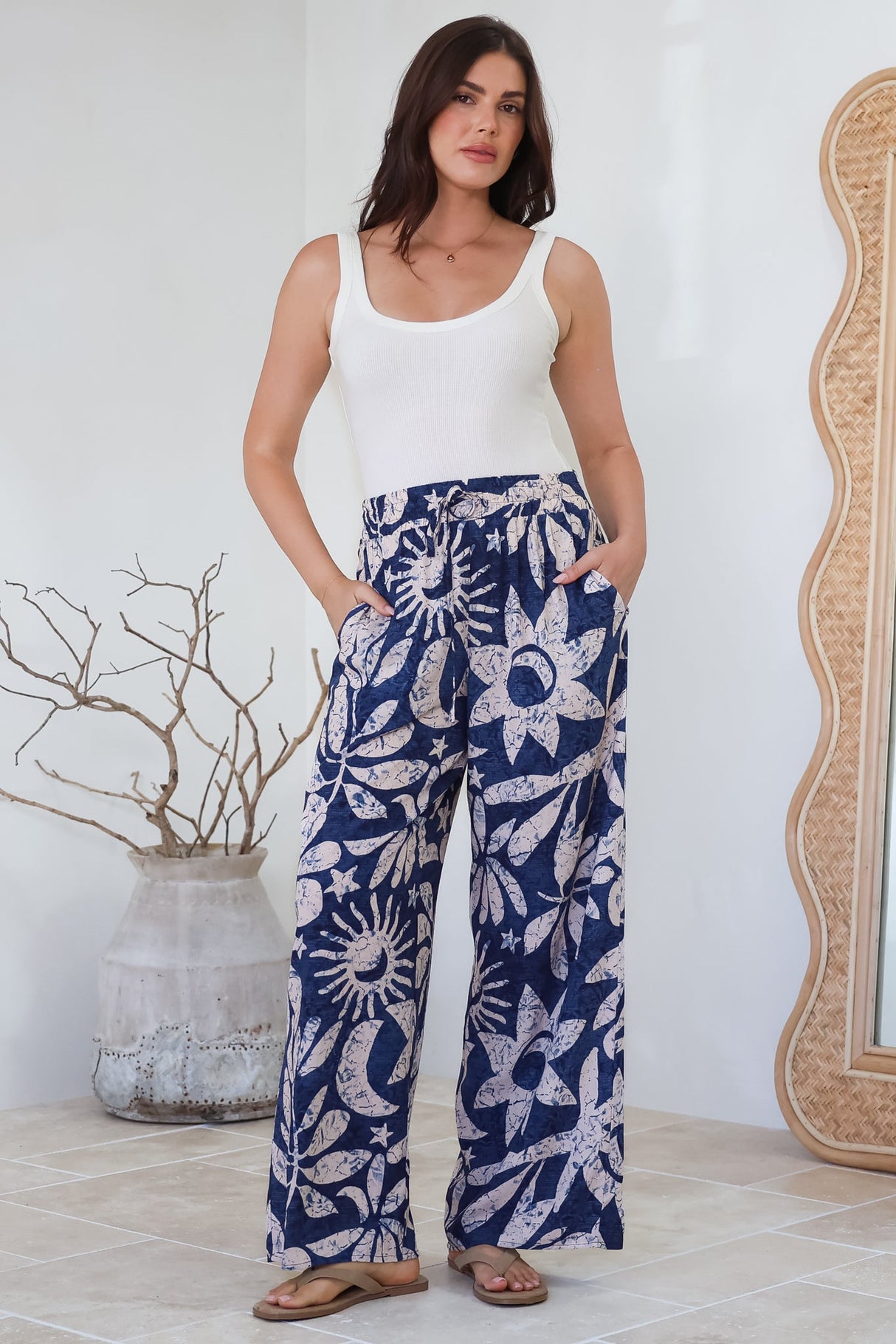 Dudah Pants -  High Waisted Wide Leg Pants in Moonshadow Print