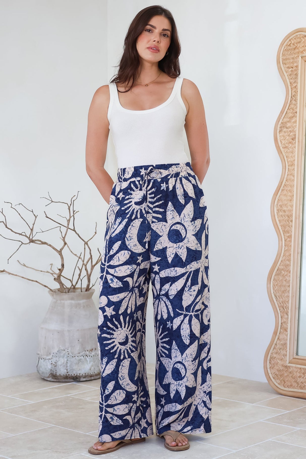 Dudah Pants -  High Waisted Wide Leg Pants in Moonshadow Print