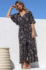 Dulcie Maxi Dress - Cape Sleeve Button-Down Maxi with Pockets in Enchanted Ink Print