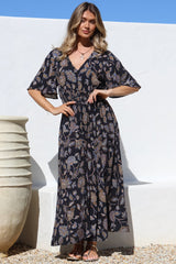 Dulcie Maxi Dress - Cape Sleeve Button-Down Maxi with Pockets in Enchanted Ink Print