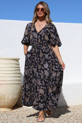 Dulcie Maxi Dress - Cape Sleeve Button-Down Maxi with Pockets in Enchanted Ink Print