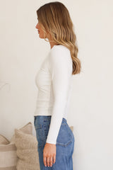 Duncan Top - Scoop Neck Stretchy Long Sleeve Basic Top in White