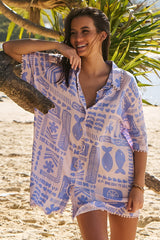 JAASE - Dustin Shirt: Oversized Long Button Down Shirt in Mai Tai Print