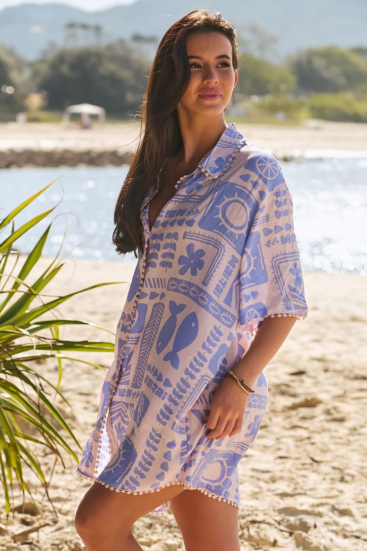 JAASE - Dustin Shirt: Oversized Long Button Down Shirt in Mai Tai Print