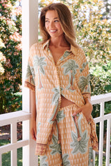 JAASE - Dustin Shirt: Oversized Long Button Down Shirt in Sahara Sunset Print