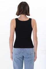 Edie Singlet - Square Neckline Double Layered Singlet in Black