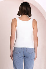 Edie Singlet - Square Neckline Double Layered Singlet in White