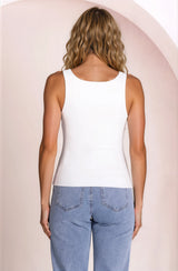 Edie Singlet - Square Neckline Double Layered Singlet in White