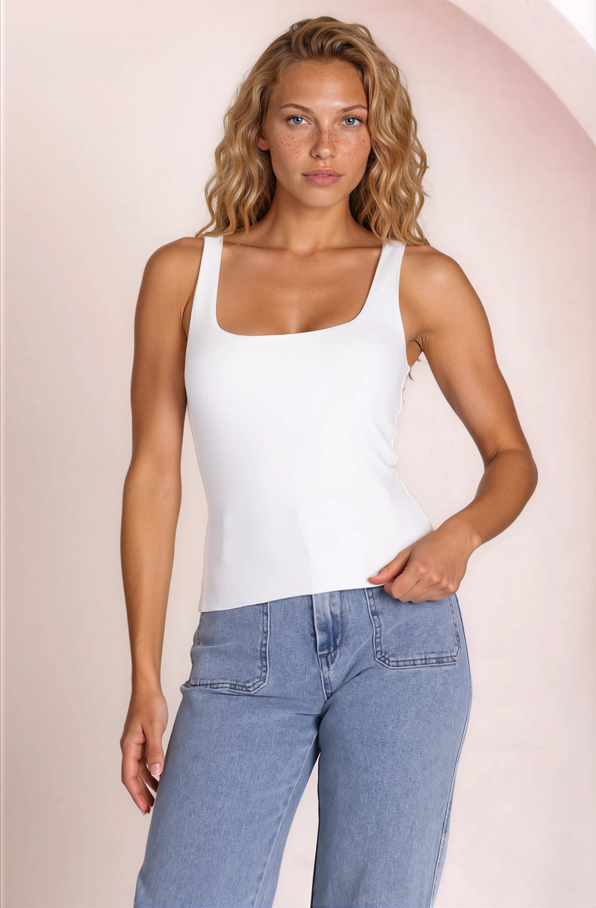 Edie Singlet - Square Neckline Double Layered Singlet in White