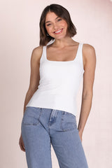 Edie Singlet - Square Neckline Double Layered Singlet in White