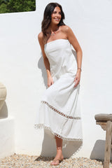 Edna Maxi Dress - Strapless A-Line Dress with Lace Insert and Trim in Cream