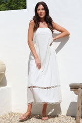 Edna Maxi Dress - Strapless A-Line Dress with Lace Insert and Trim in Cream