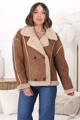 Edwin Jacket - Faux Fur Lined Faux Suede Buttoned Jacket in Brown