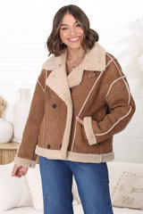 Edwin Jacket - Faux Fur Lined Faux Suede Buttoned Jacket in Brown