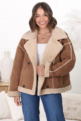 Edwin Jacket - Faux Fur Lined Faux Suede Buttoned Jacket in Brown