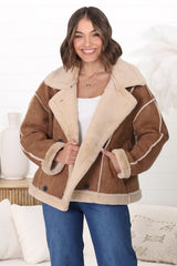 Edwin Jacket - Faux Fur Lined Faux Suede Buttoned Jacket in Brown