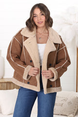 Edwin Jacket - Faux Fur Lined Faux Suede Buttoned Jacket in Brown