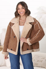 Edwin Jacket - Faux Fur Lined Faux Suede Buttoned Jacket in Brown