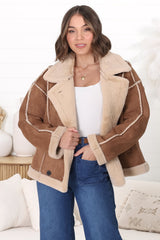 Edwin Jacket - Faux Fur Lined Faux Suede Buttoned Jacket in Brown