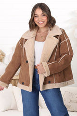 Edwin Jacket - Faux Fur Lined Faux Suede Buttoned Jacket in Brown