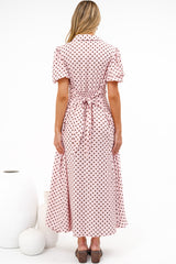 Eileen Midi Dress - Collared Shirt Dress with Multiway Waist Tie and Puff Sleeves in Renna Spot Pink
