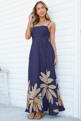 Eira Maxi Dress - Beaded-Strap Square Neck A Line Dress with Pockets in Raphael Print