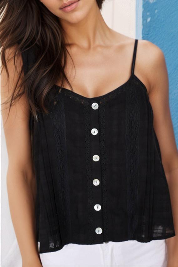 Hoian Cami - Cotton Lace Detailed Camisole in Black