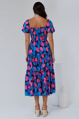 Elana Midi Dress - On or Off Shoulder Tiered Dress with Short Sleeves in Tilda Print