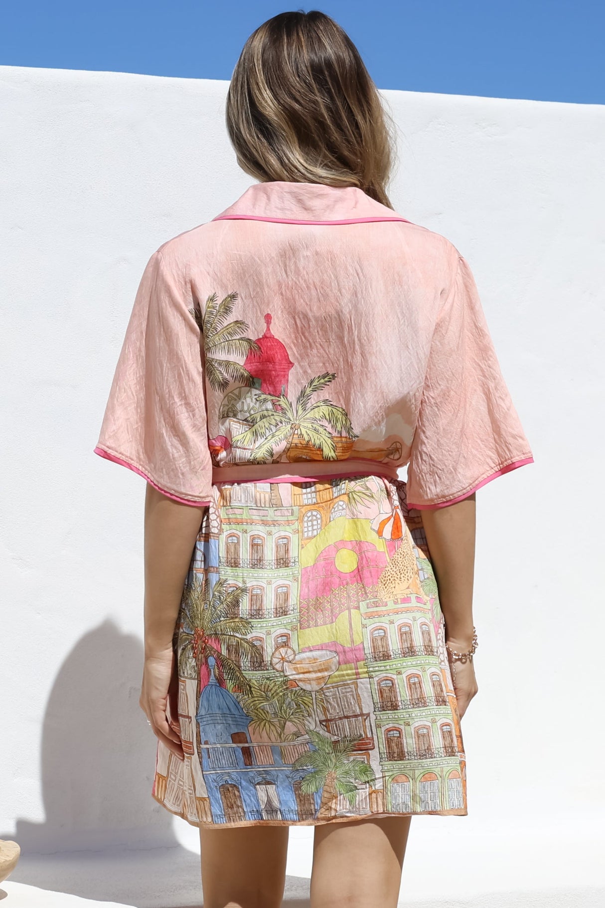 Elania Mini Dress - Collared Shirt Dress with Matching Belt in Tullia Print