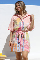 Elania Mini Dress - Collared Shirt Dress with Matching Belt in Tullia Print