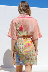 Elania Mini Dress - Collared Shirt Dress with Matching Belt in Tullia Print