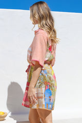 Elania Mini Dress - Collared Shirt Dress with Matching Belt in Tullia Print
