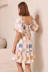 Elea Mini Dress - Multiway Neckline A-Line Dress with Balloon Sleeves in Emalee Print