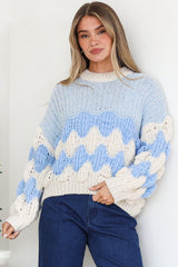 Model wearing Eleanora Jumper in Blue from Salty Crush