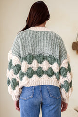 Eleanora Jumper - Crew Neck Bubble Sleeve Stripe Knit Jumper in Green