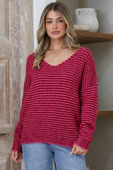 Model wearing Elena Jumper in Fuchsia from Salty Crush