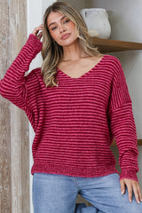 Elena Jumper - V Neck Boxy Batwing Sleeve Knit in Fuchsia