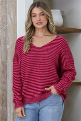 Elena Jumper - V Neck Boxy Batwing Sleeve Knit in Fuchsia