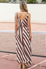 Elianna Maxi Dress - Scoop Neck A Line Dress with Waist Tie in Raiden Stripe